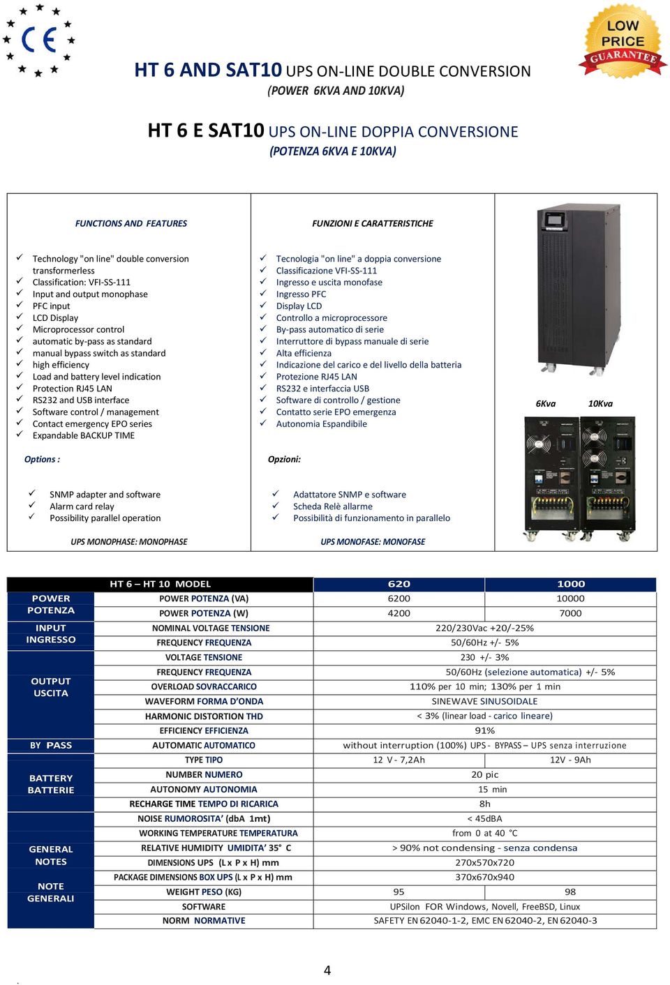 standard high efficiency Load and battery level indication Protection RJ45 LAN RS232 and USB interface Software control / management Contact emergency EPO series Expandable BACKUP TIME Tecnologia "on