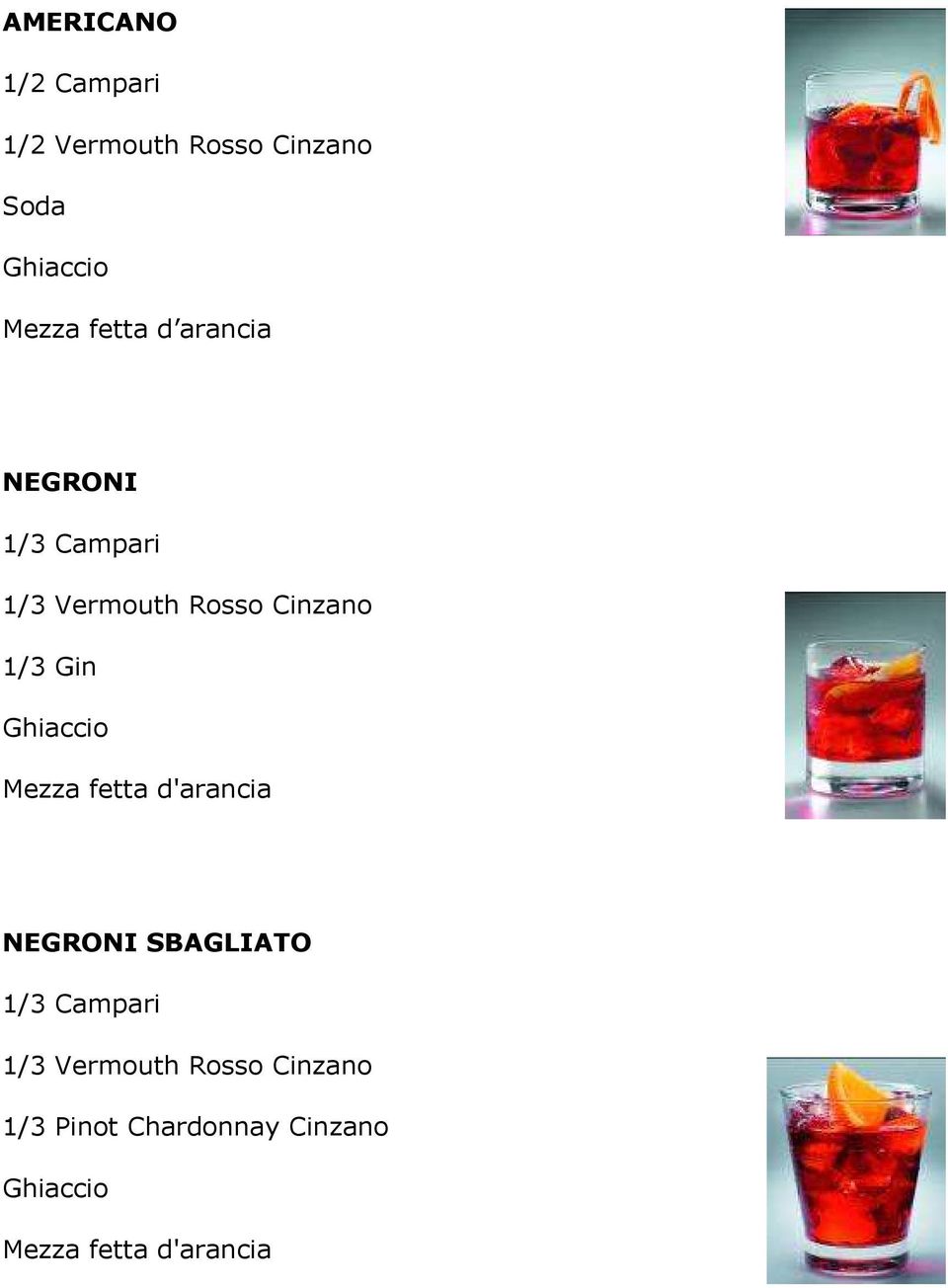 1/3 Gin Mezza fetta d'arancia NEGRONI SBAGLIATO 1/3 Campari 1/3