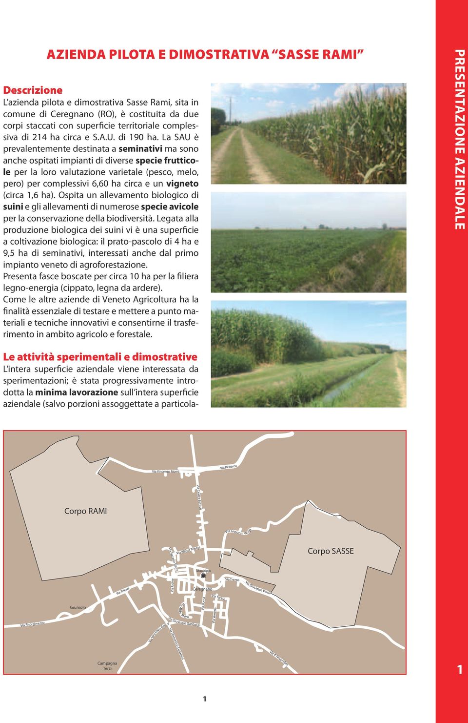 La SAU è prevalentemente destinata a seminativi ma sono anche ospitati impianti di diverse specie frutticole per la loro valutazione varietale (pesco, melo, pero) per complessivi 6,60 ha circa e un