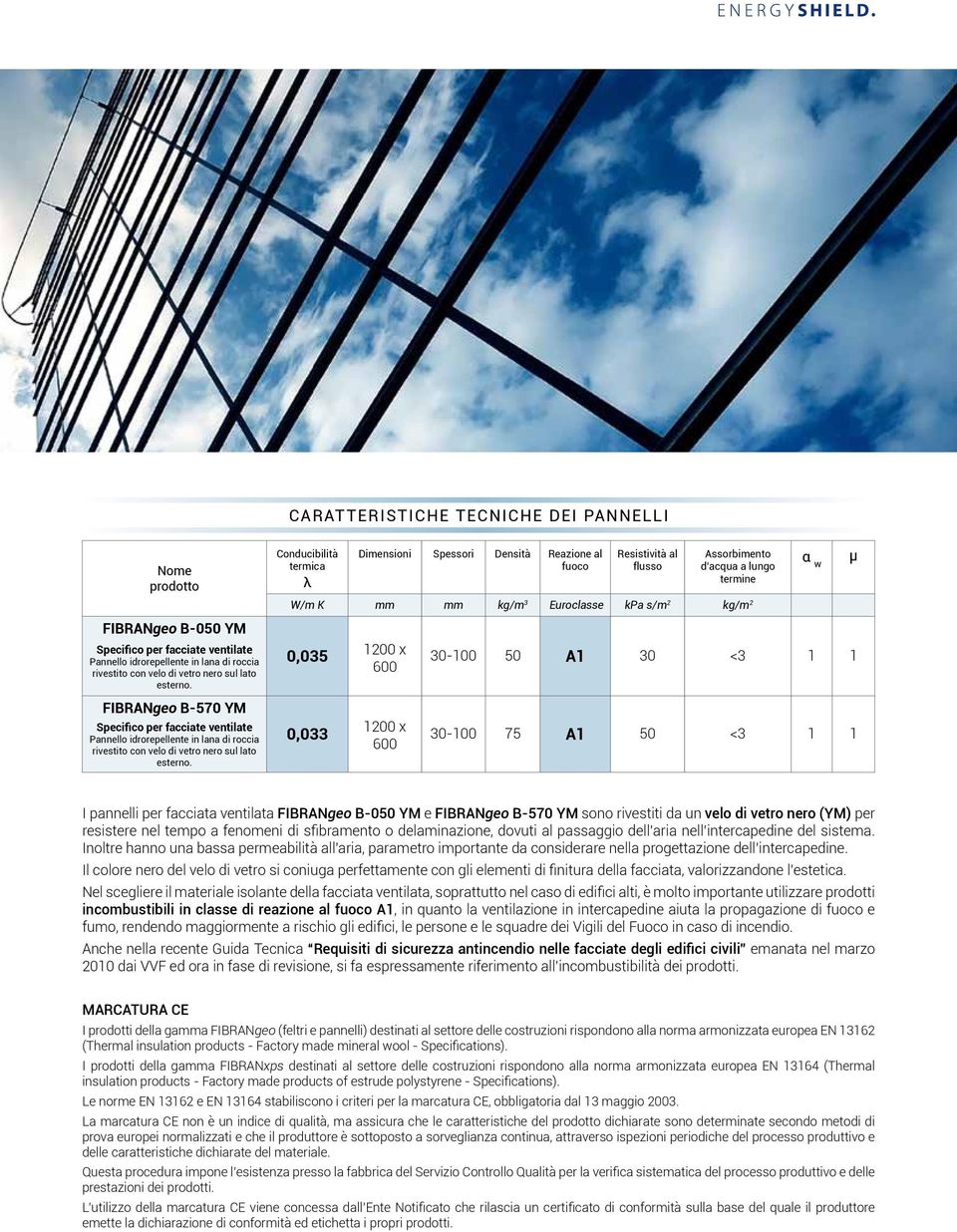 Conducibilità termica λ Dimensioni Spessori Densità Reazione al fuoco Resistività al flusso Assorbimento d acqua a lungo termine W/m K mm mm kg/m 3 Euroclasse kpa s/m 2 kg/m 2 0,035 0,033 1200 x 1200