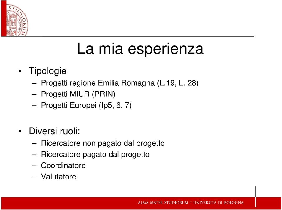 28) Progetti MIUR (PRIN) Progetti Europei (fp5, 6, 7)
