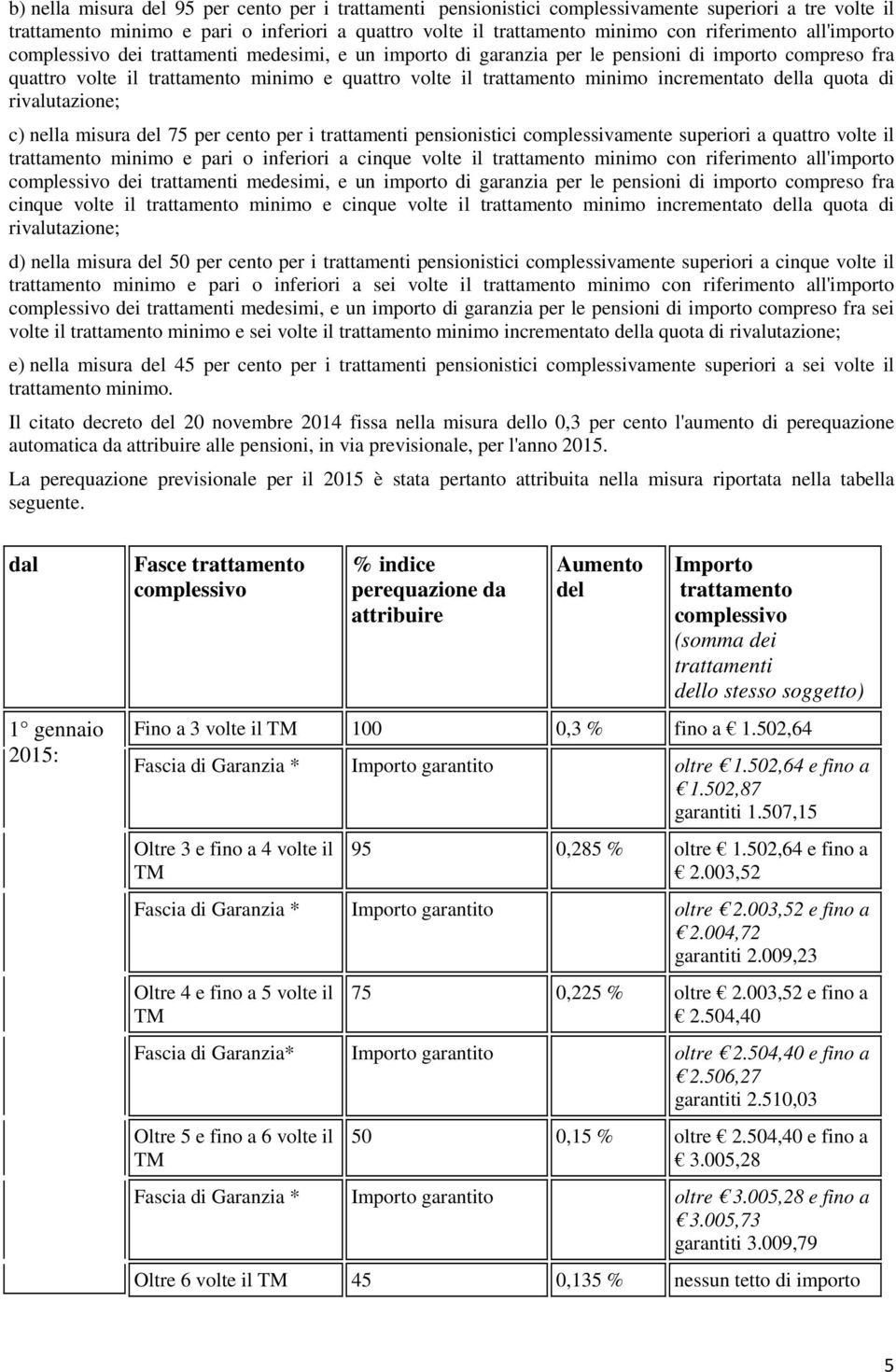 incrementato della quota di rivalutazione; c) nella misura del 75 per cento per i trattamenti pensionistici complessivamente superiori a quattro volte il trattamento minimo e pari o inferiori a