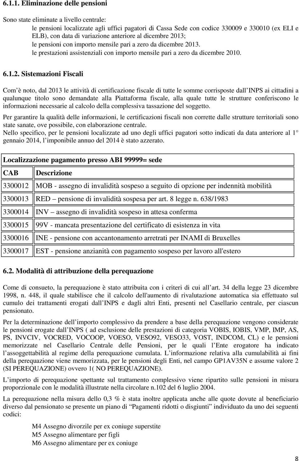 13; le pensioni con importo mensile pari a zero da dicembre 20