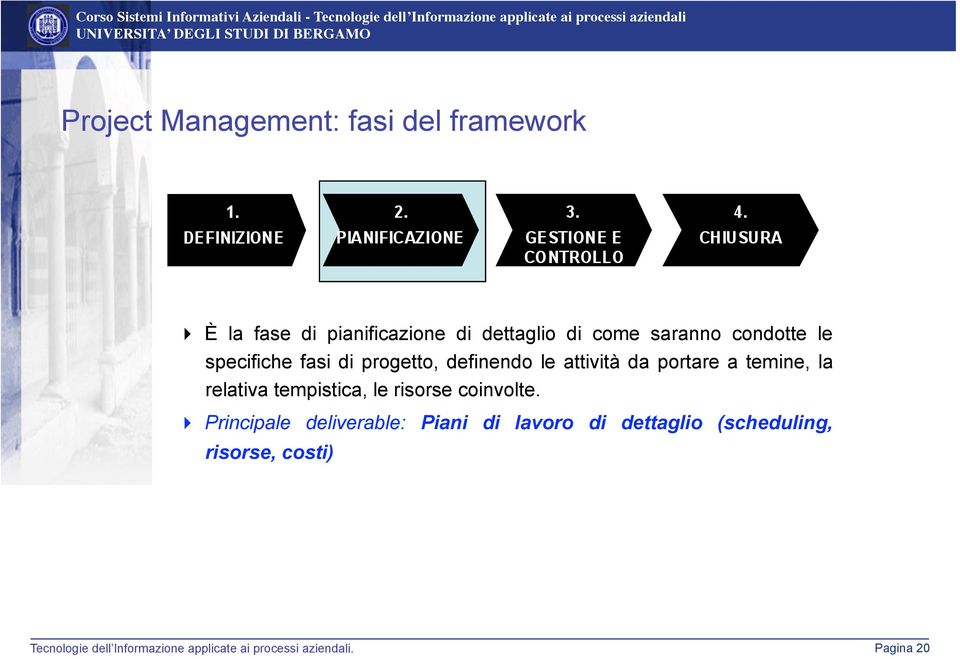 specifiche fasi di progetto, definendo le attività da portare a temine, la