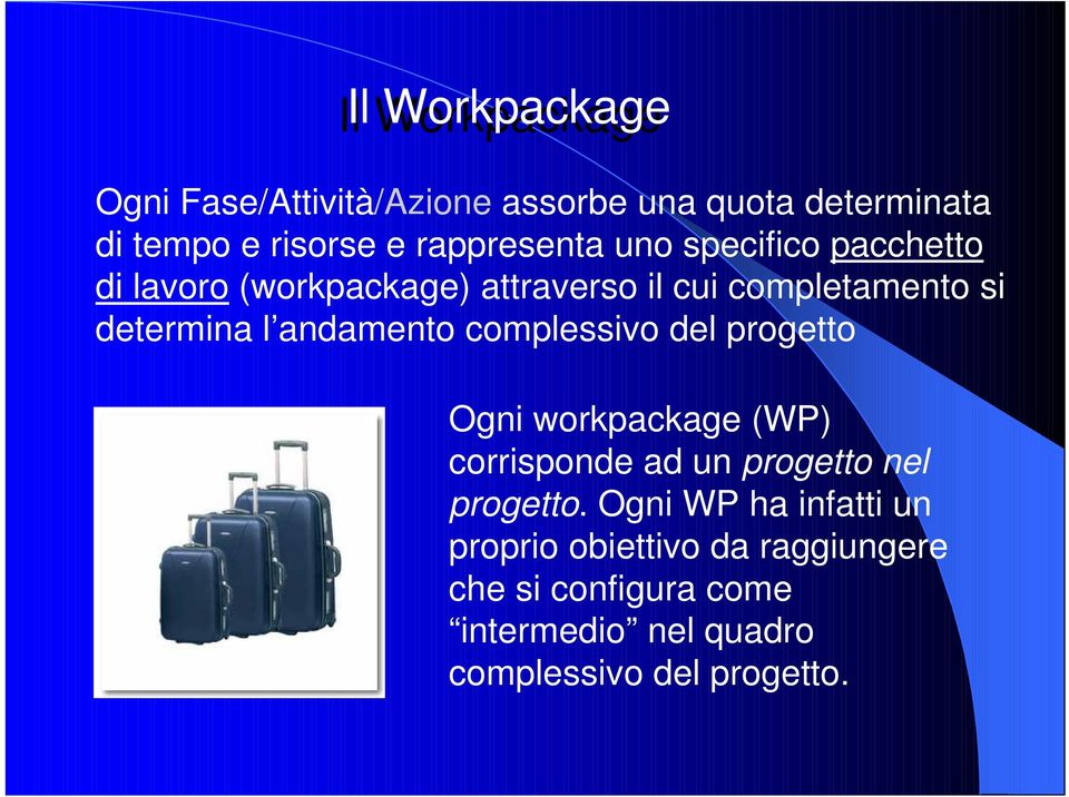 l andamento complessivo del progetto Ogni workpackage (WP) corrisponde ad un progetto nel progetto.
