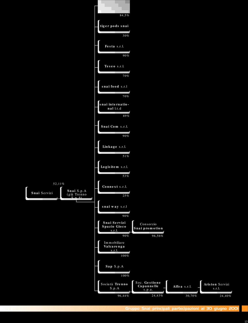 r.l. 90% Consorzio Snai promotion 96,56% Immobiliare Valcarenga s.r.l. 100% Sap S.p.A 100% Sociatà Trenno S.p.A Soc. Gestione Capannelle s.p.a. Alfea s.