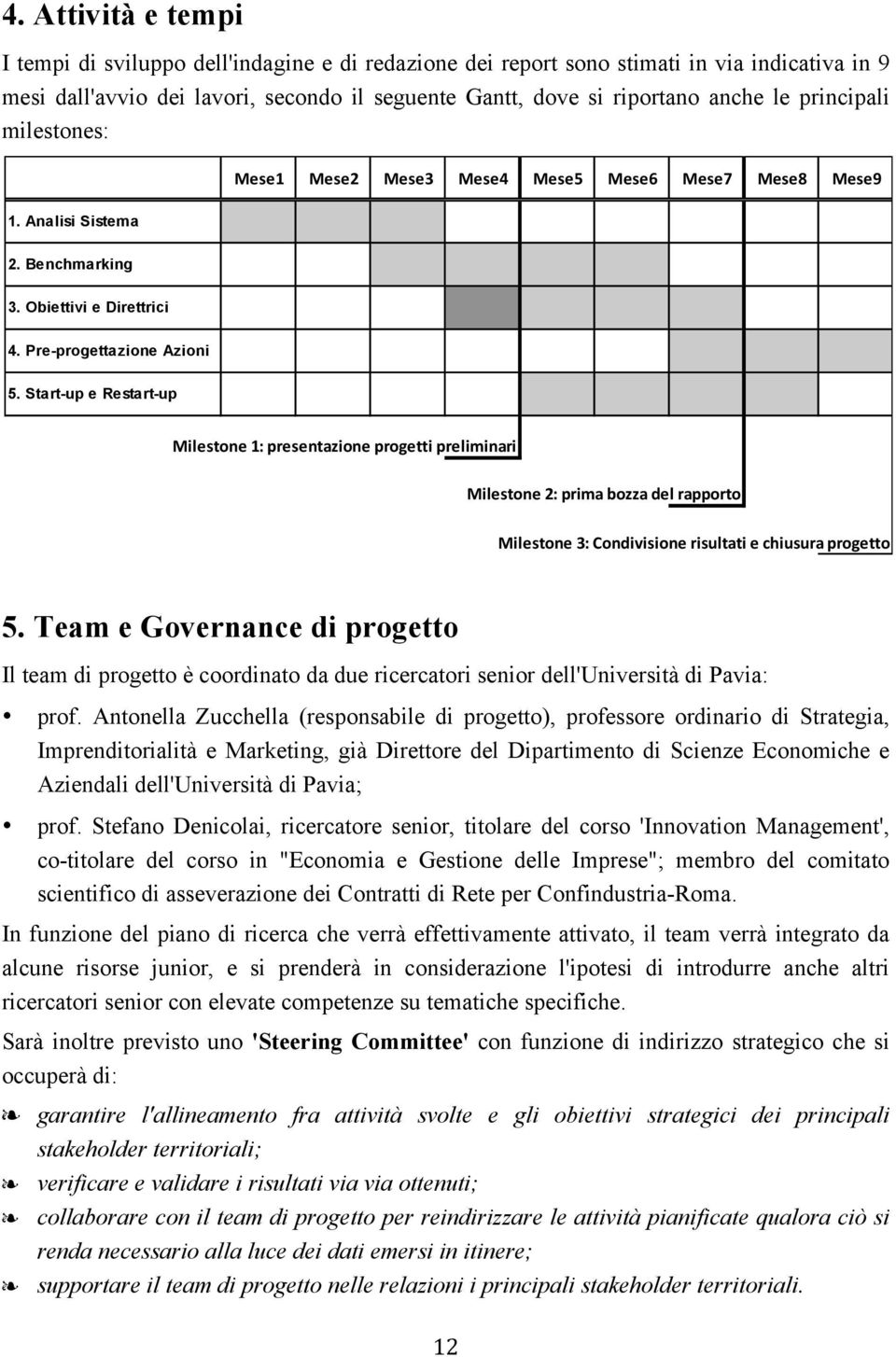 Start-up e Restart-up Milestone 1: presentazione progetti preliminari Milestone 2: prima bozza del rapporto Milestone 3: Condivisione risultati e chiusura progetto 5.