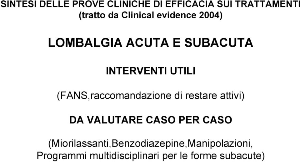 (FANS,raccomandazione di restare attivi) DA VALUTARE CASO PER CASO