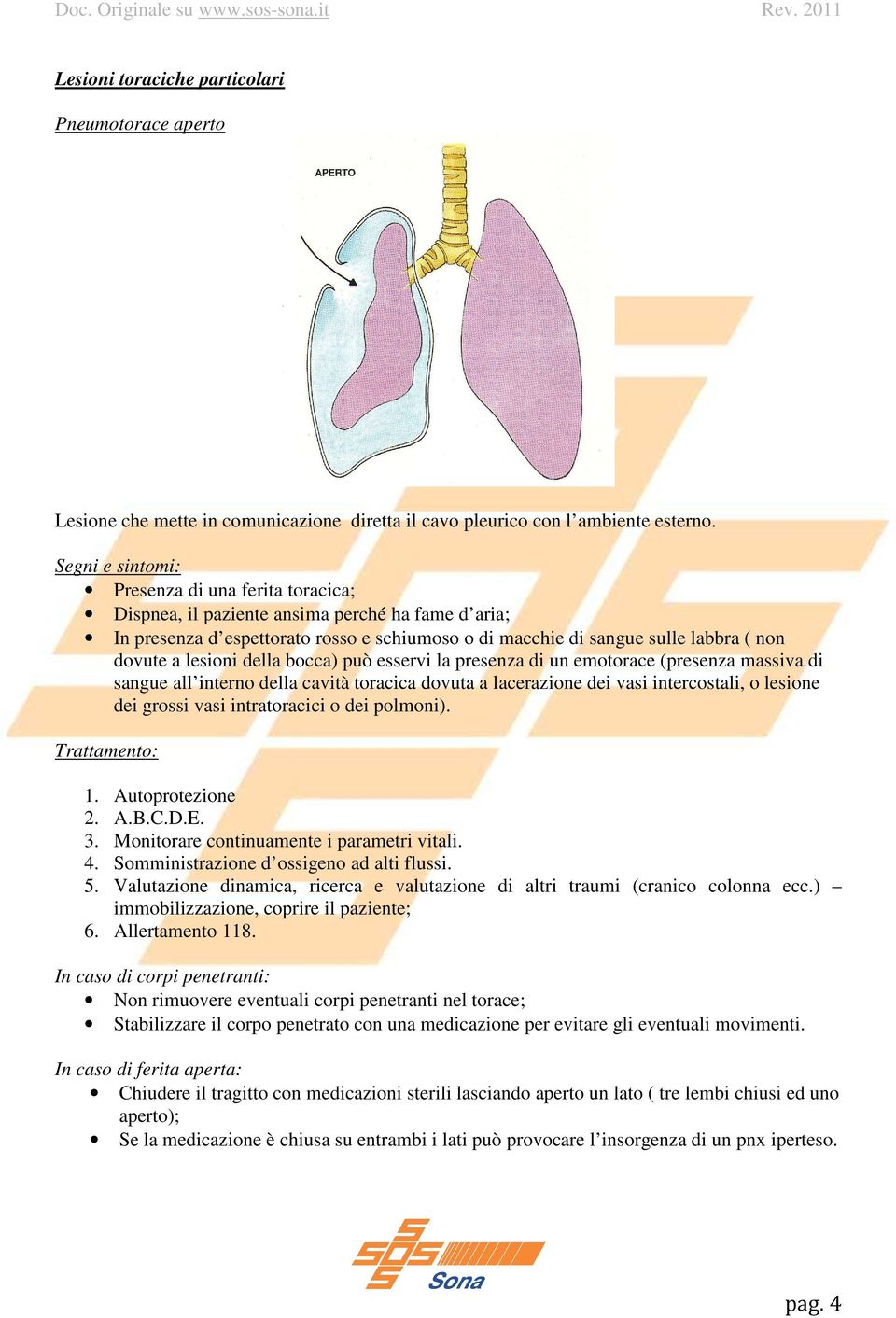 lesioni della bocca) può esservi la presenza di un emotorace (presenza massiva di sangue all interno della cavità toracica dovuta a lacerazione dei vasi intercostali, o lesione dei grossi vasi