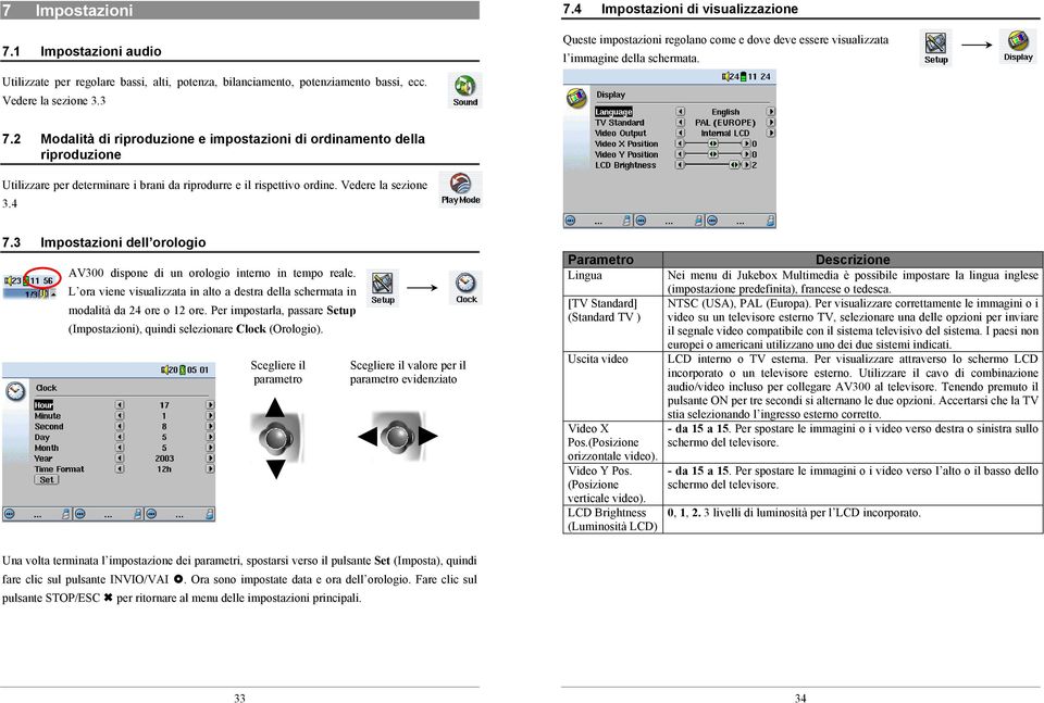 2 Modalità di riproduzione e impostazioni di ordinamento della riproduzione Utilizzare per determinare i brani da riprodurre e il rispettivo ordine. Vedere la sezione 3.4 7.