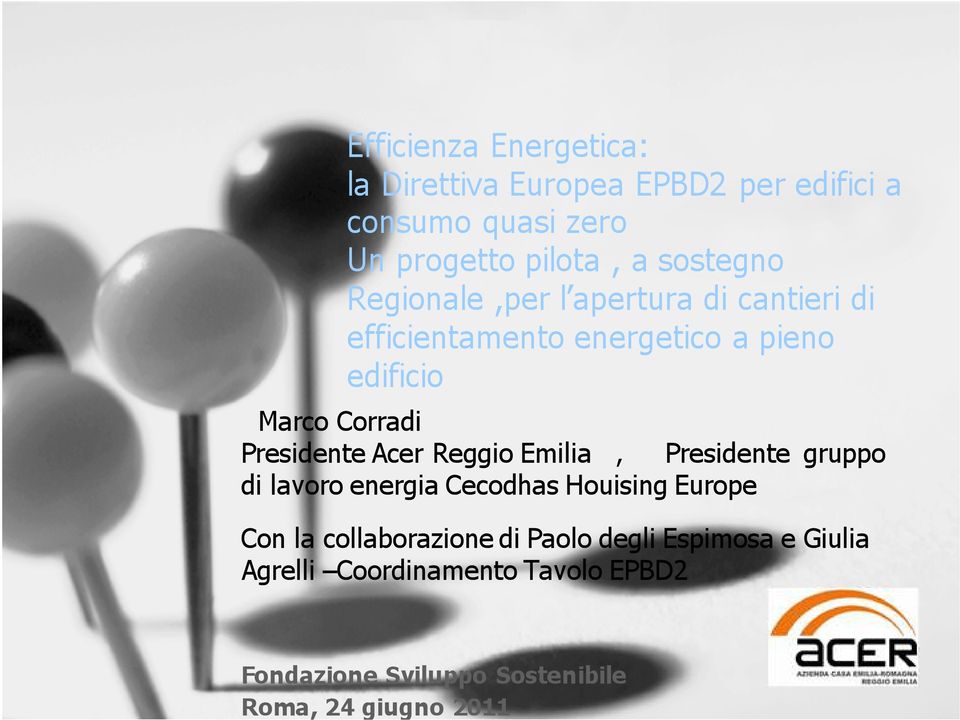 Presidente Acer Reggio Emilia, Presidente gruppo di lavoro energia Cecodhas Houising Europe Con la