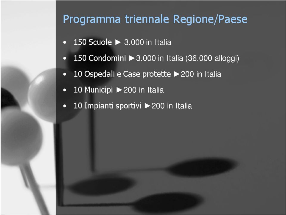 000 alloggi) 10 Ospedali e Case protette 200 in