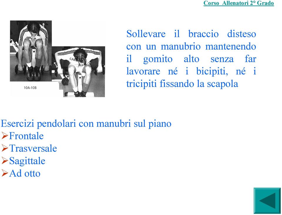 bicipiti, né i tricipiti fissando la scapola Esercizi