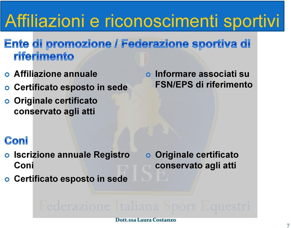 Informare associati su FSN/EPS di riferimento Iscrizione annuale