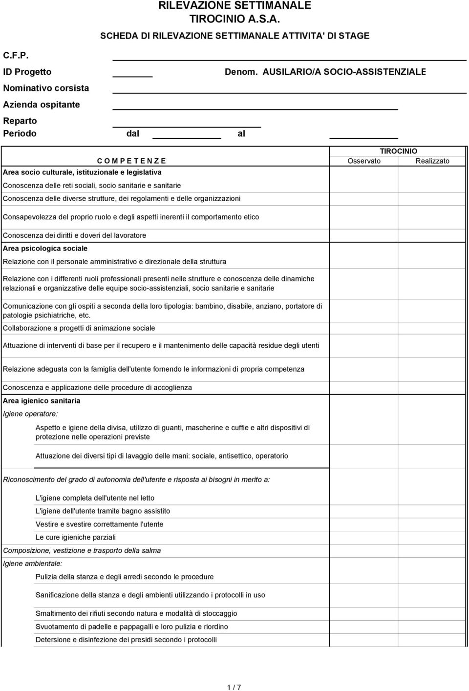 delle organizzazioni Consapevolezza del proprio ruolo e degli aspetti inerenti il comportamento etico Conoscenza dei diritti e doveri del lavoratore Area psicologica sociale Relazione con il