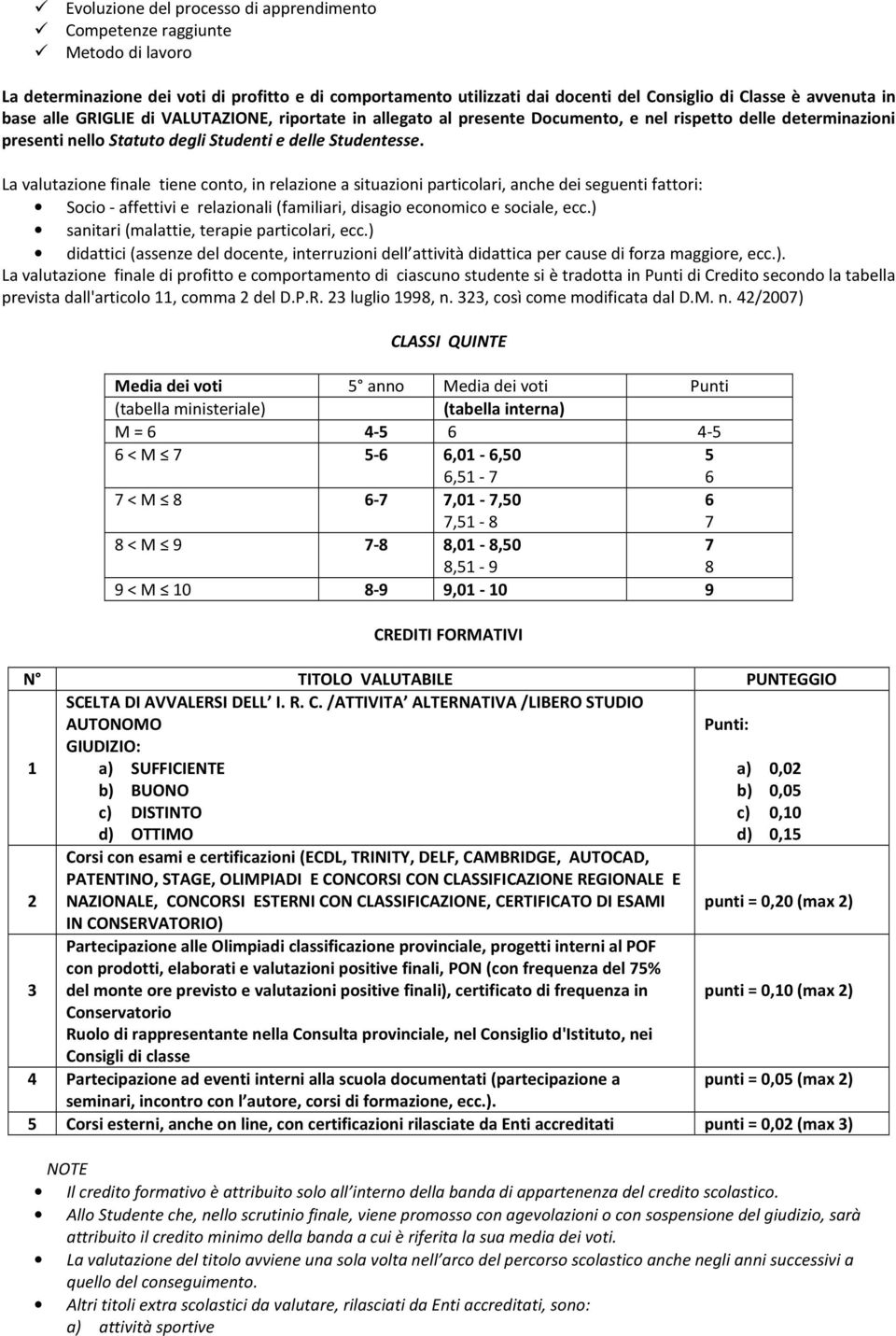 La valutazione finale tiene conto, in relazione a situazioni particolari, anche dei seguenti fattori: Socio - affettivi e relazionali (familiari, disagio economico e sociale, ecc.