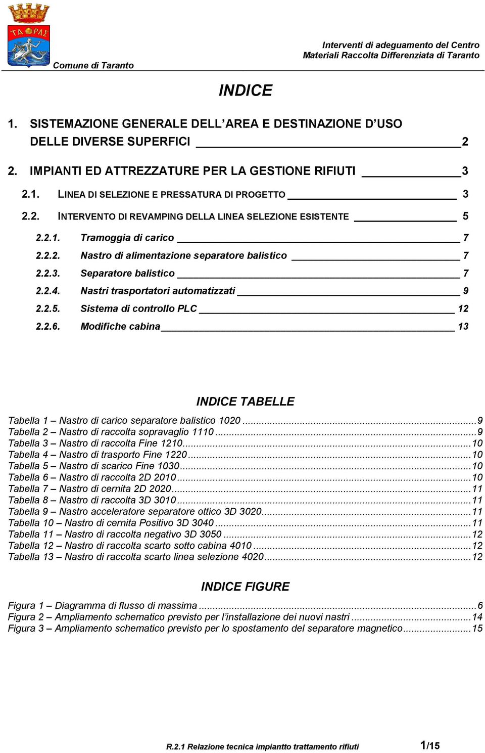 Modifiche cabina 13 INDICE TABELLE Tabella 1 Nastro di carico separatore balistico 1020... 9 Tabella 2 Nastro di raccolta sopravaglio 1110... 9 Tabella 3 Nastro di raccolta Fine 1210.