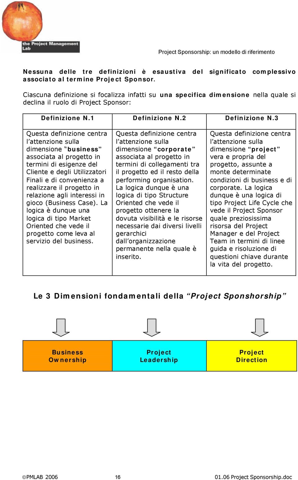 3 Questa definizione centra l attenzione sulla dimensione business associata al progetto in termini di esigenze del Cliente e degli Utilizzatori Finali e di convenienza a realizzare il progetto in