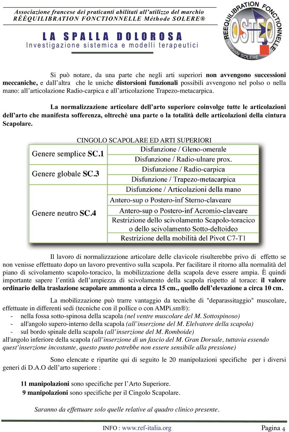 La normalizzazione articolare dell arto superiore coinvolge tutte le articolazioni dell arto che manifesta sofferenza, oltrechè una parte o la totalità delle articolazioni della cintura Scapolare.