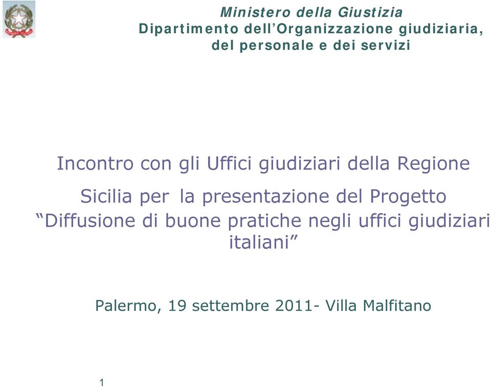 Regione Sicilia per la presentazione del Progetto Diffusione di buone