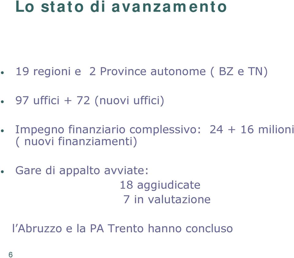 24 + 16 milioni ( nuovi finanziamenti) Gare di appalto avviate: 18