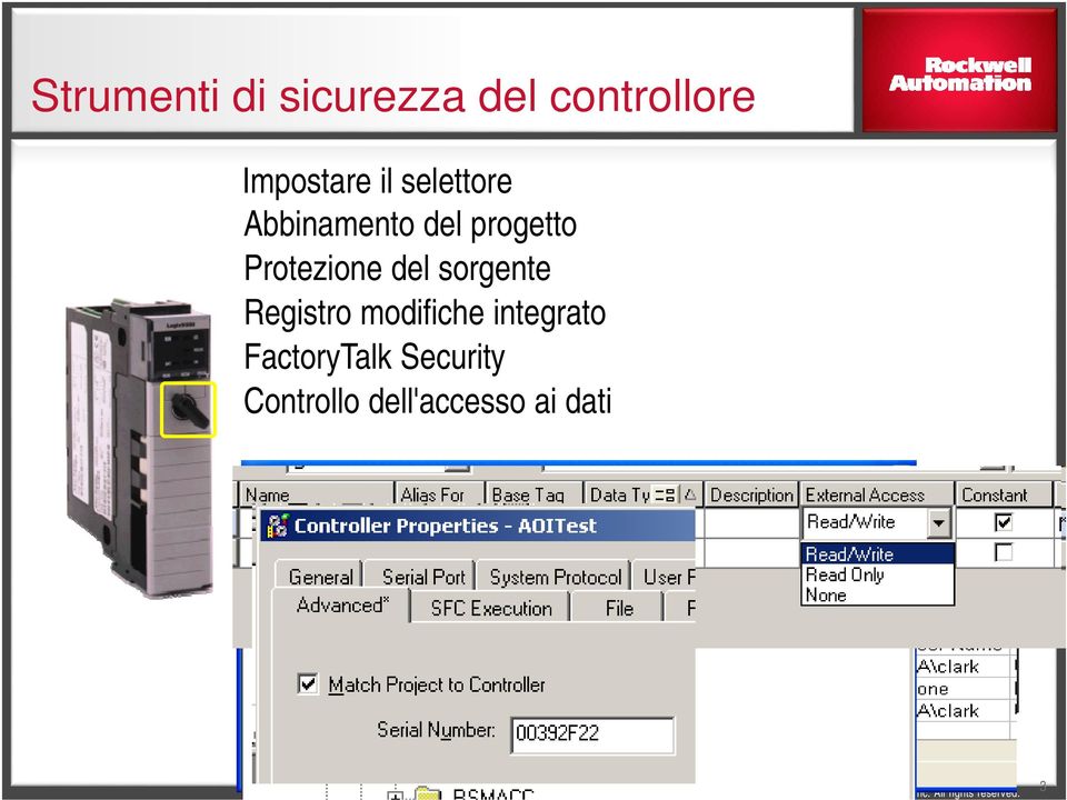 modifiche integrato FactoryTalk Security Controllo dell'accesso