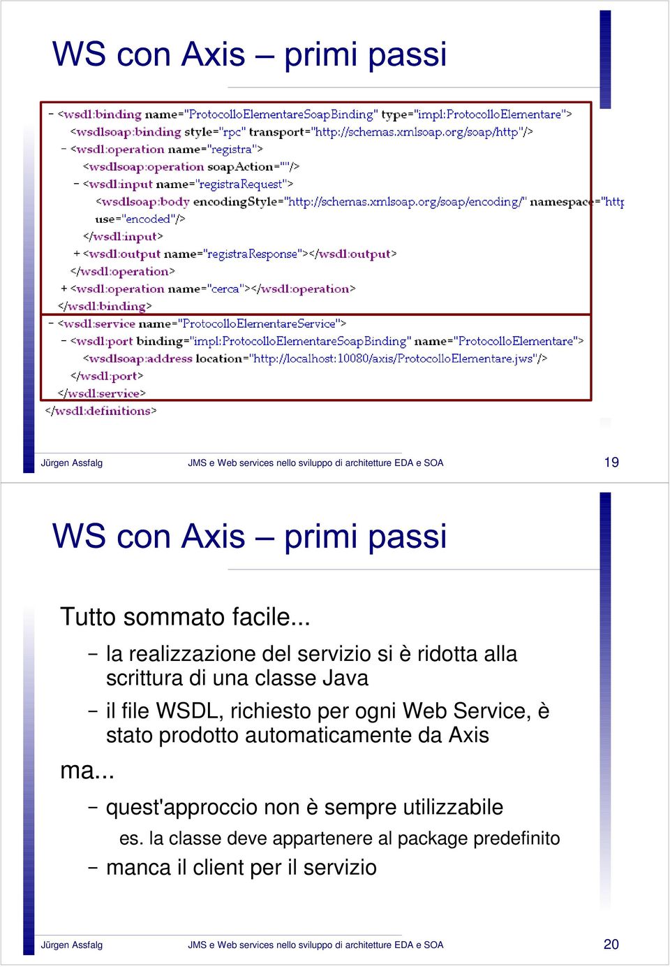 il file WSDL, richiesto per ogni Web Service, è stato prodotto automaticamente da