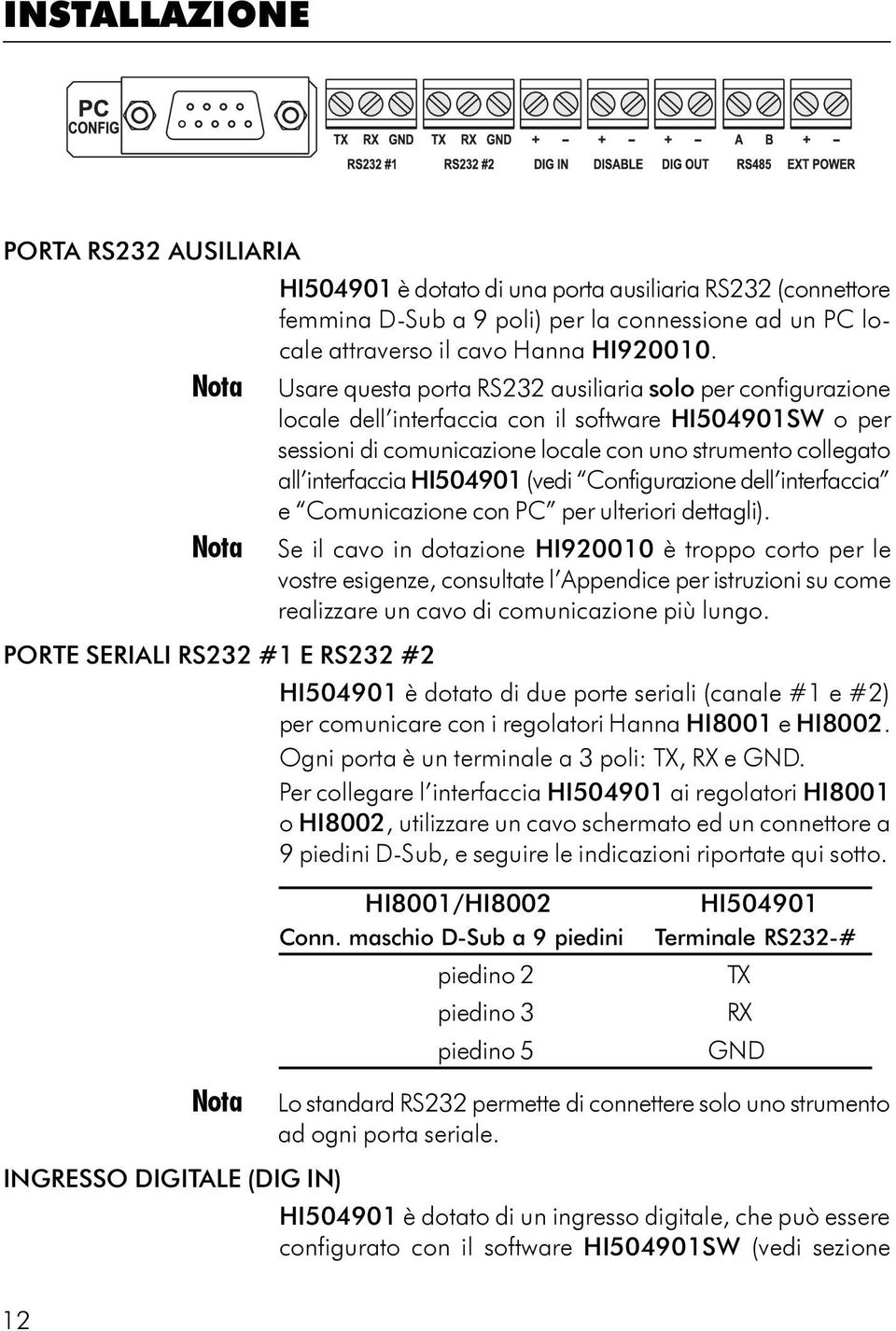 HI504901 (vedi Configurazione dell interfaccia e Comunicazione con PC per ulteriori dettagli).