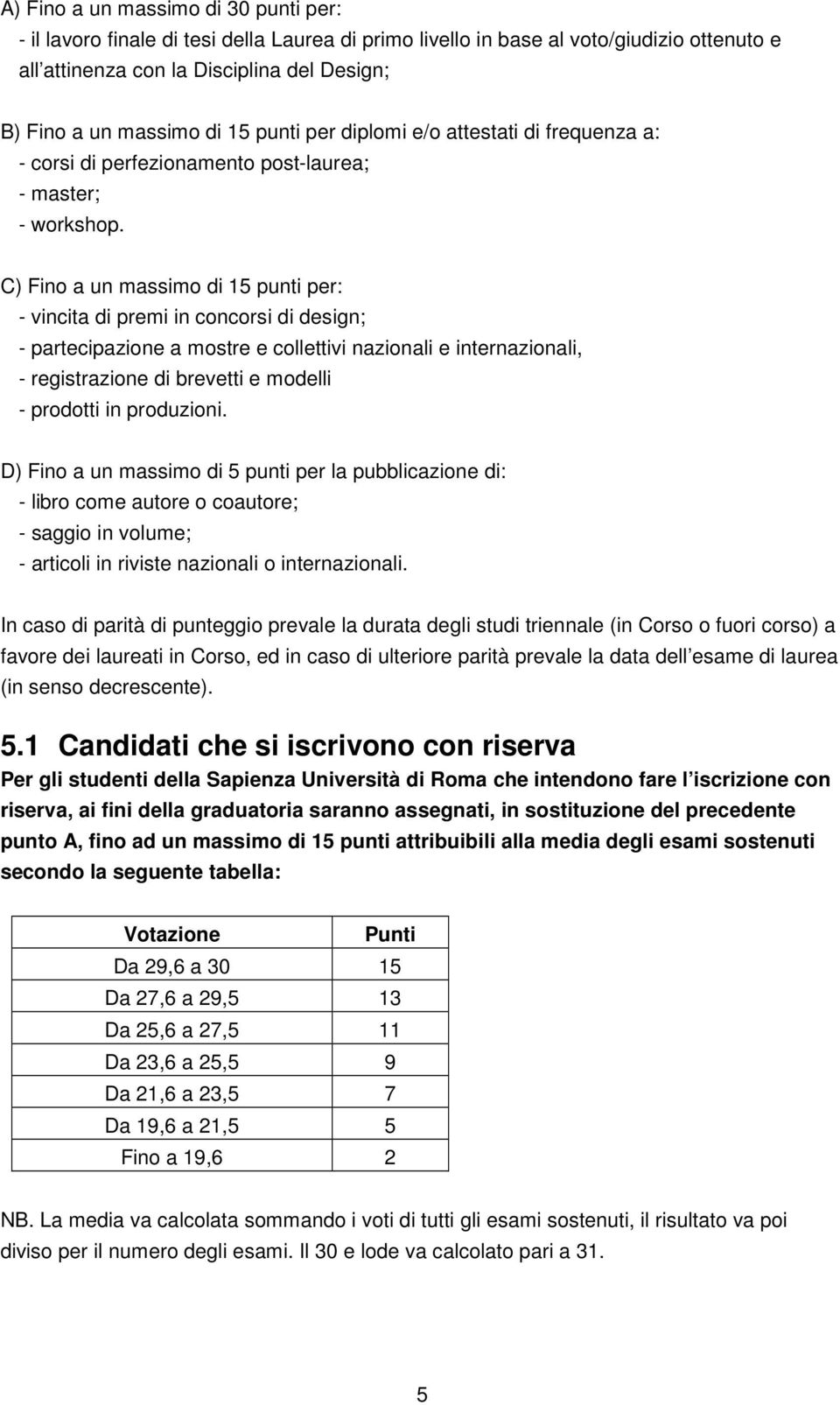 C) Fino a un massimo di 15 punti per: - vincita di premi in concorsi di design; - partecipazione a mostre e collettivi nazionali e internazionali, - registrazione di brevetti e modelli - prodotti in