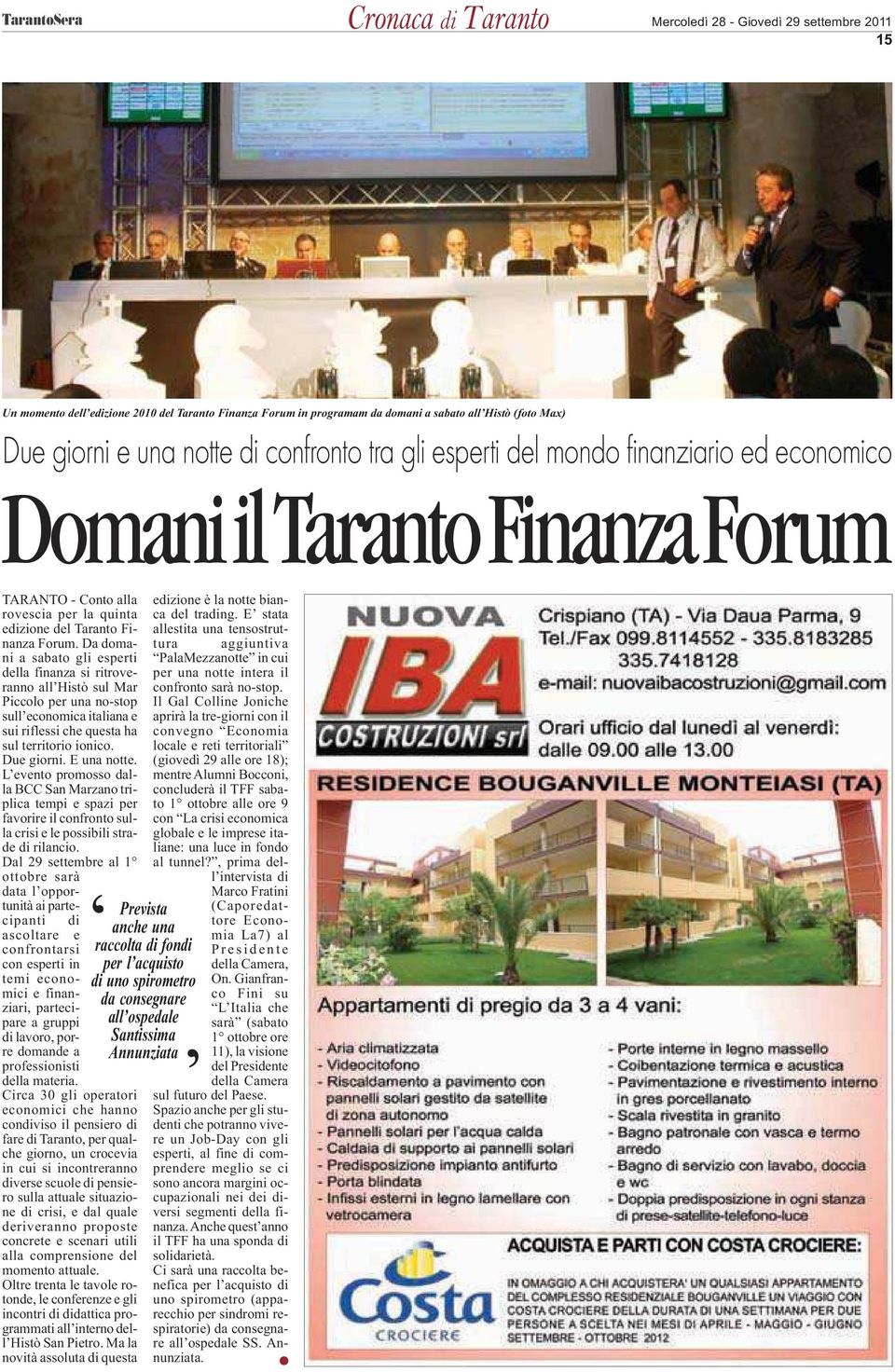 ospedale Santissima Annunziata TARANTO - Conto alla rovescia per la quinta edizione del Taranto Finanza Forum.