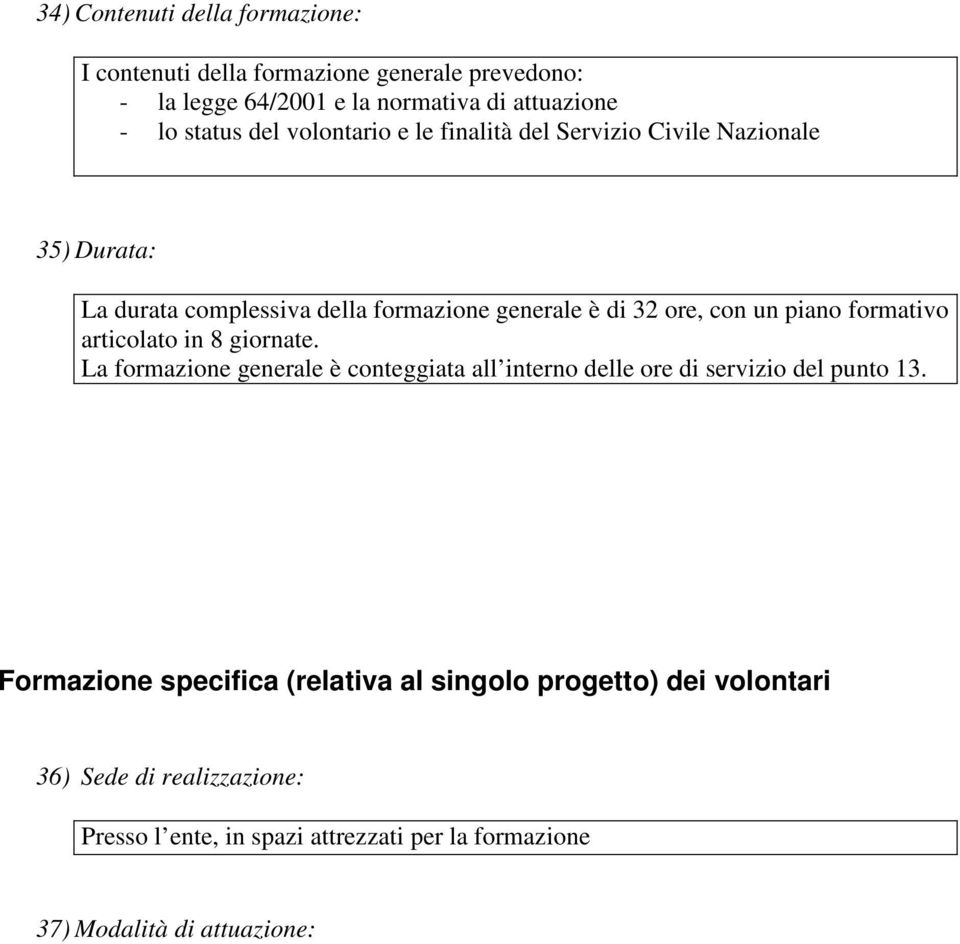 formativo articolato in 8 giornate. La formazione generale è conteggiata all interno delle ore di servizio del punto 13.