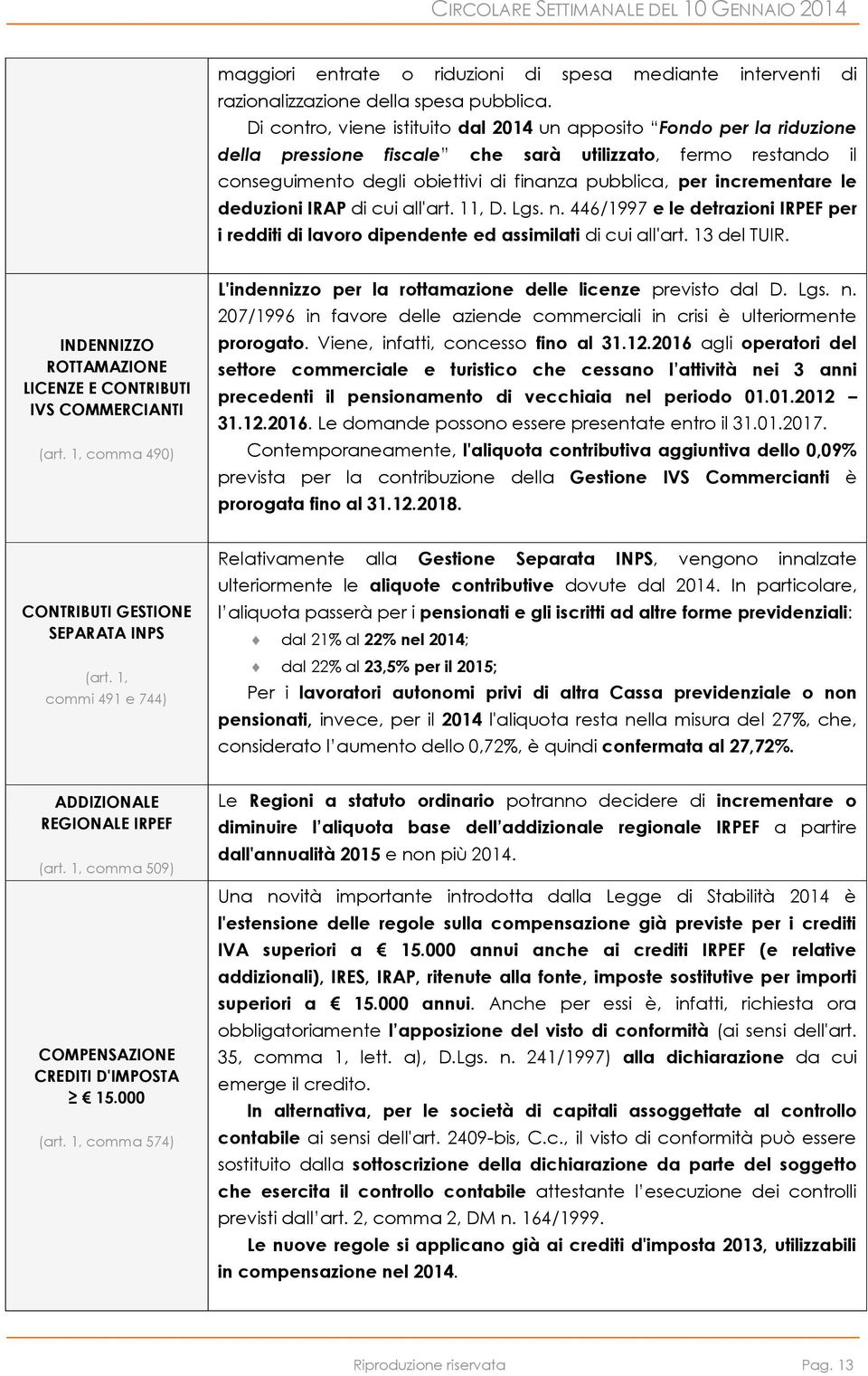 incrementare le deduzioni IRAP di cui all'art. 11, D. Lgs. n. 446/1997 e le detrazioni IRPEF per i redditi di lavoro dipendente ed assimilati di cui all'art. 13 del TUIR.