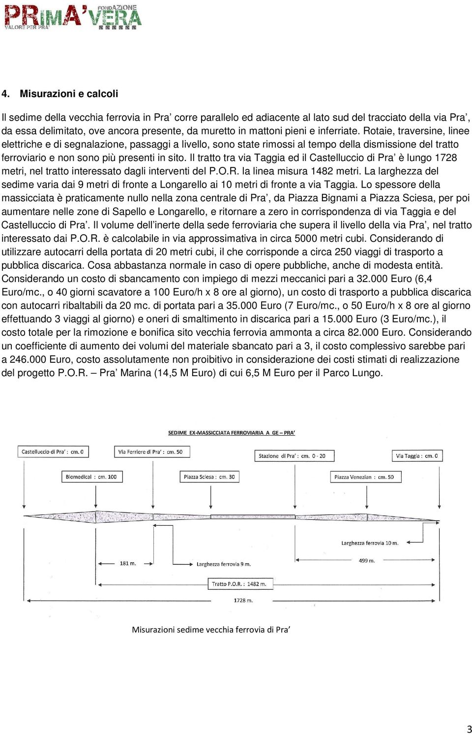 Il tratto tra via Taggia ed il Castelluccio di Pra è lungo 1728 metri, nel tratto interessato dagli interventi del P.O.R. la linea misura 1482 metri.