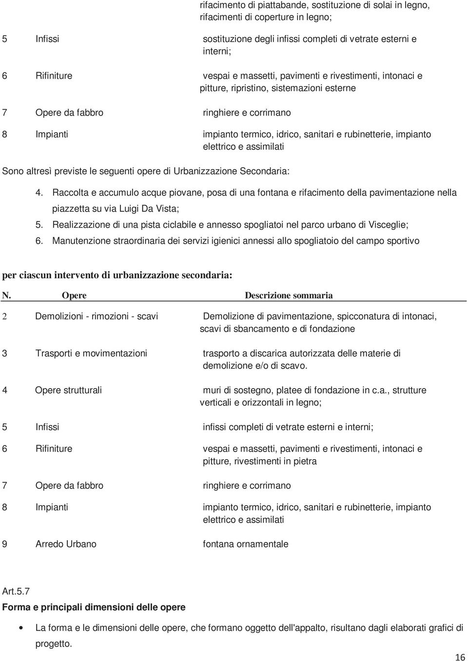 elettrico e assimilati Sono altresì previste le seguenti opere di Urbanizzazione Secondaria: 4.