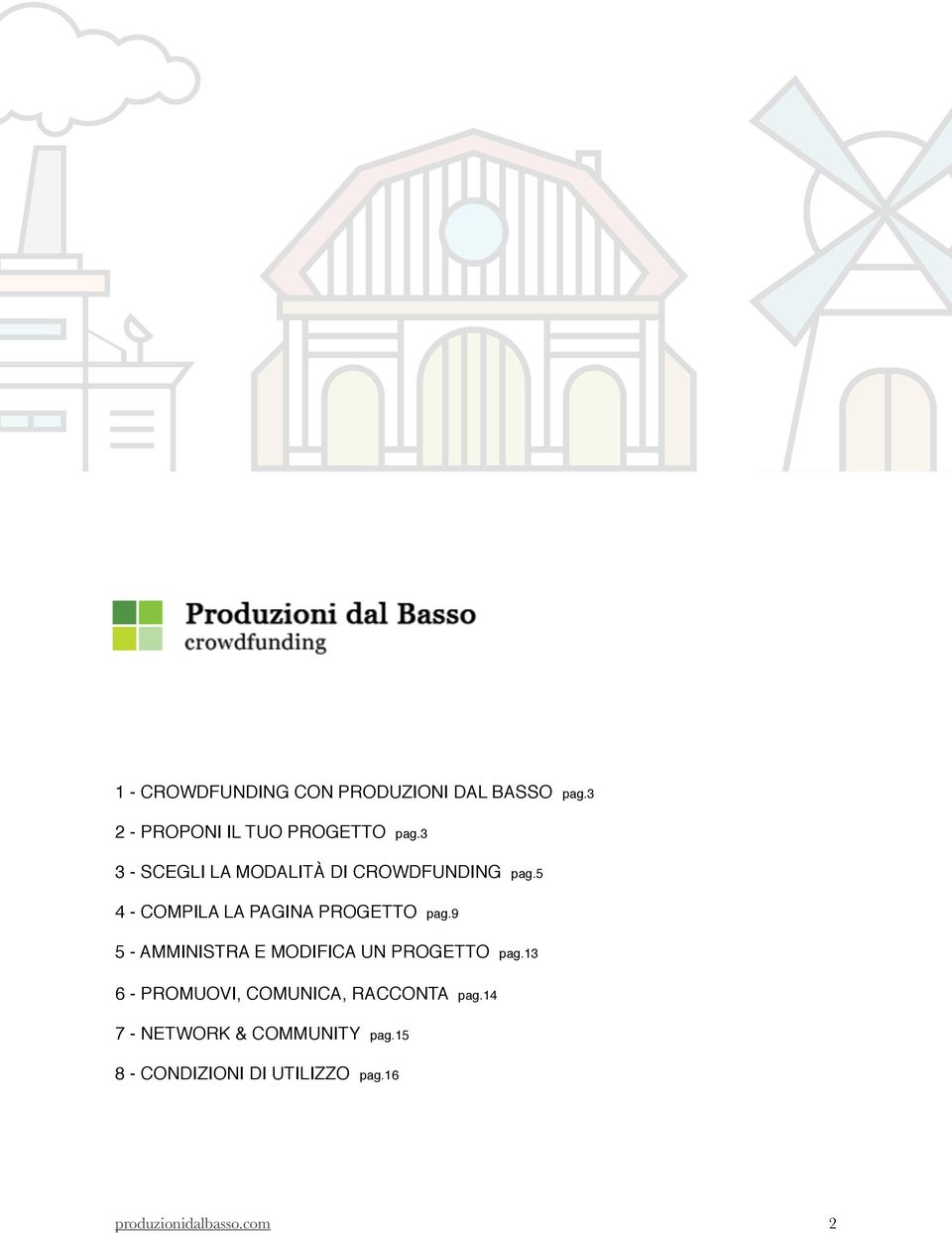 9 5 - AMMINISTRA E MODIFICA UN PROGETTO pag.13 6 - PROMUOVI, COMUNICA, RACCONTA pag.