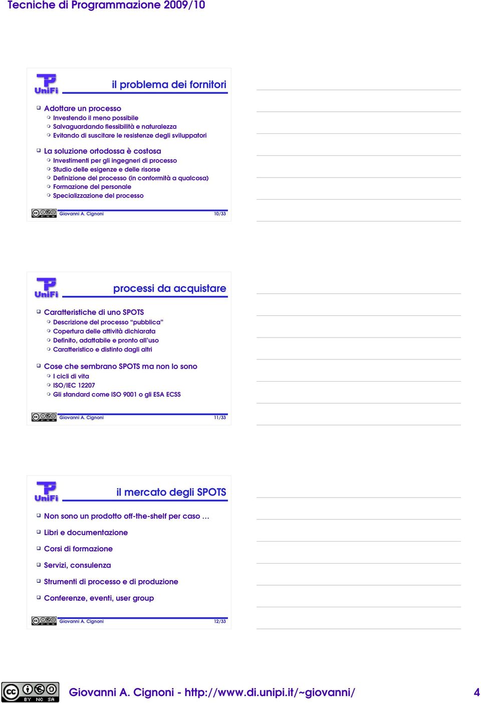 10/33 processi da acquistare Caratteristiche di uno SPOTS Descrizione del processo pubblica Copertura delle attività dichiarata Definito, adattabile e pronto all uso Caratteristico e distinto dagli