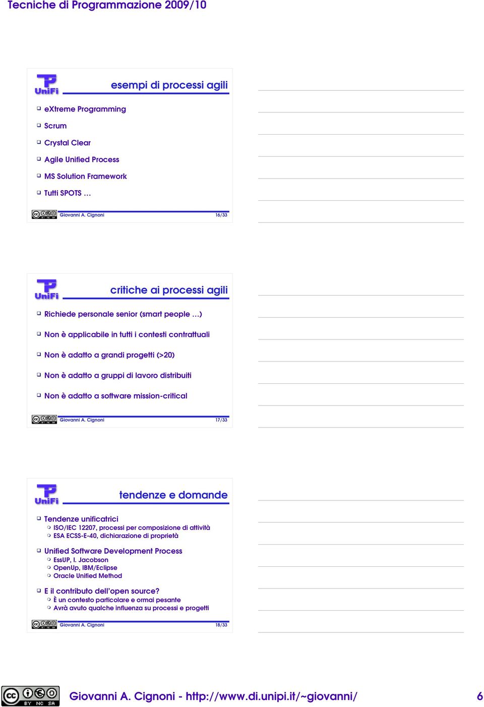 domande Tendenze unificatrici ISO/IEC 12207, processi per composizione di attività ESA ECSS-E-40, dichiarazione di proprietà Unified Software Development Process EssUP, I.