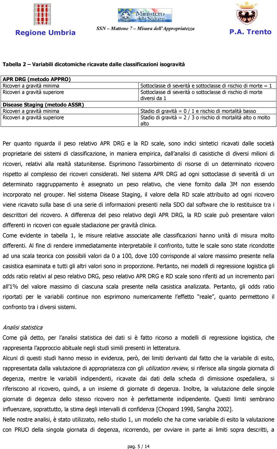 Ricoveri a gravità superiore Stadio di gravità = 2 / 3 o rischio di mortalità alto o molto alto Per quanto riguarda il peso relativo APR DRG e la RD scale, sono indici sintetici ricavati dalle