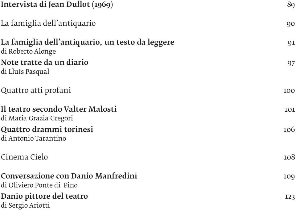 secondo Valter Malosti 101 di Maria Grazia Gregori Quattro drammi torinesi 106 di Antonio Tarantino Cinema