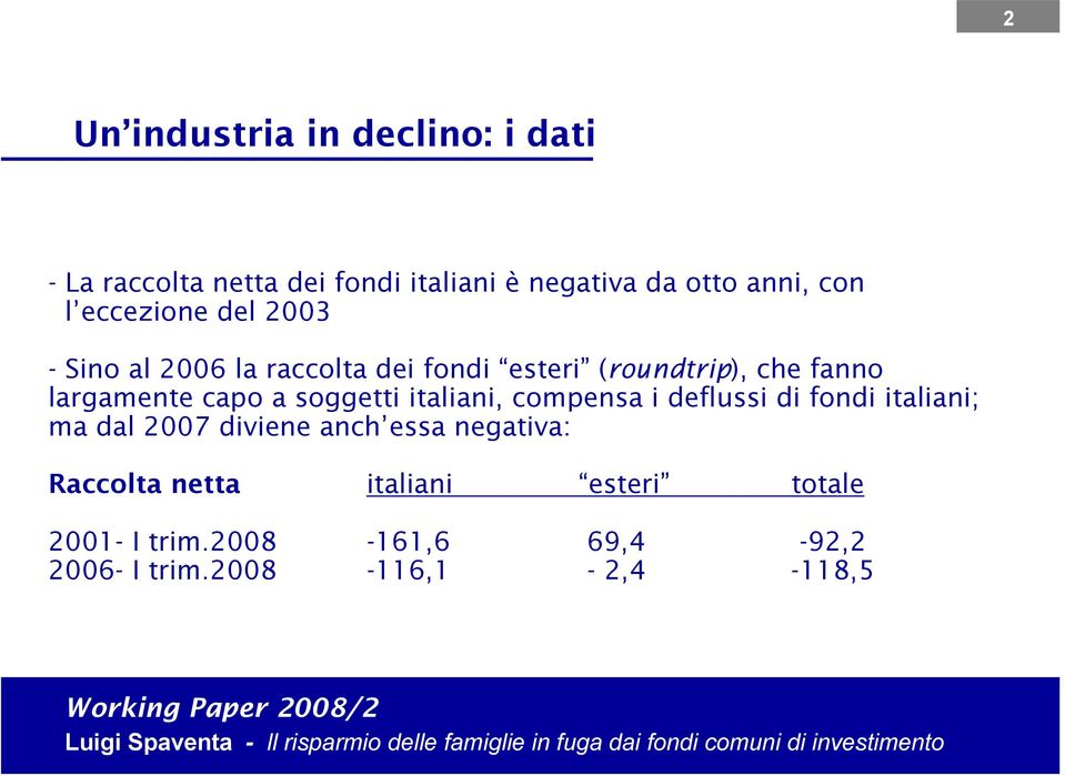 soggetti italiani, compensa i deflussi di fondi italiani; ma dal 2007 diviene anch essa negativa: