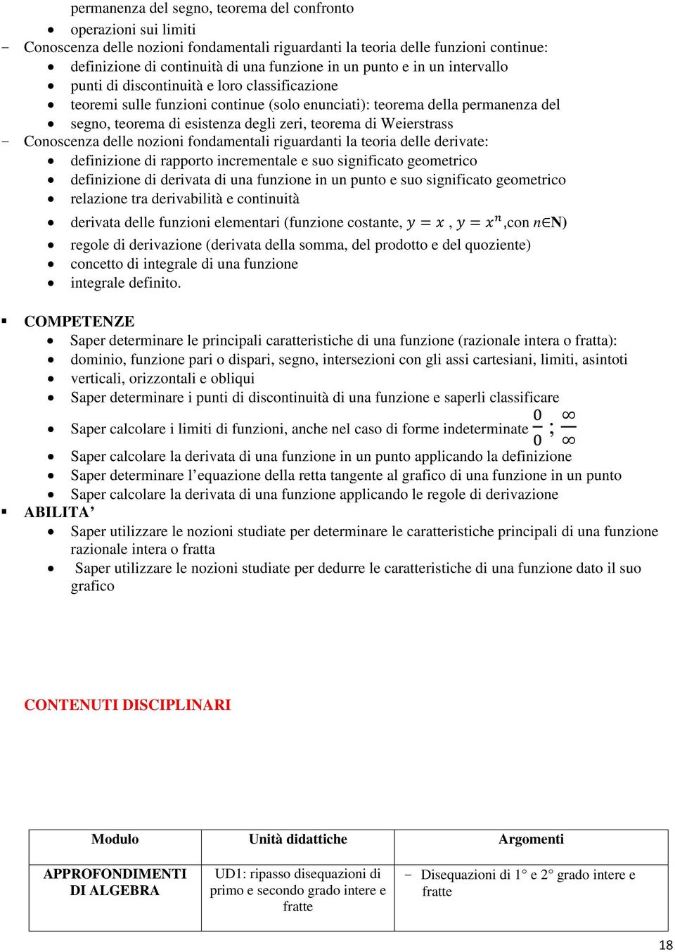 teorema di Weierstrass - Conoscenza delle nozioni fondamentali riguardanti la teoria delle derivate: definizione di rapporto incrementale e suo significato geometrico definizione di derivata di una