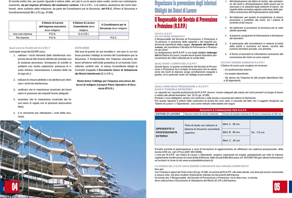 81/08). Il Datore di Lavoro Il Datore di Lavoro Il Coordinatore per la dell impresa esecutrice Committente deve Sicurezza deve redigere: deve redigere: redigere: Una sola impresa P.O.S. D.U.V.R.I. Più imprese P.