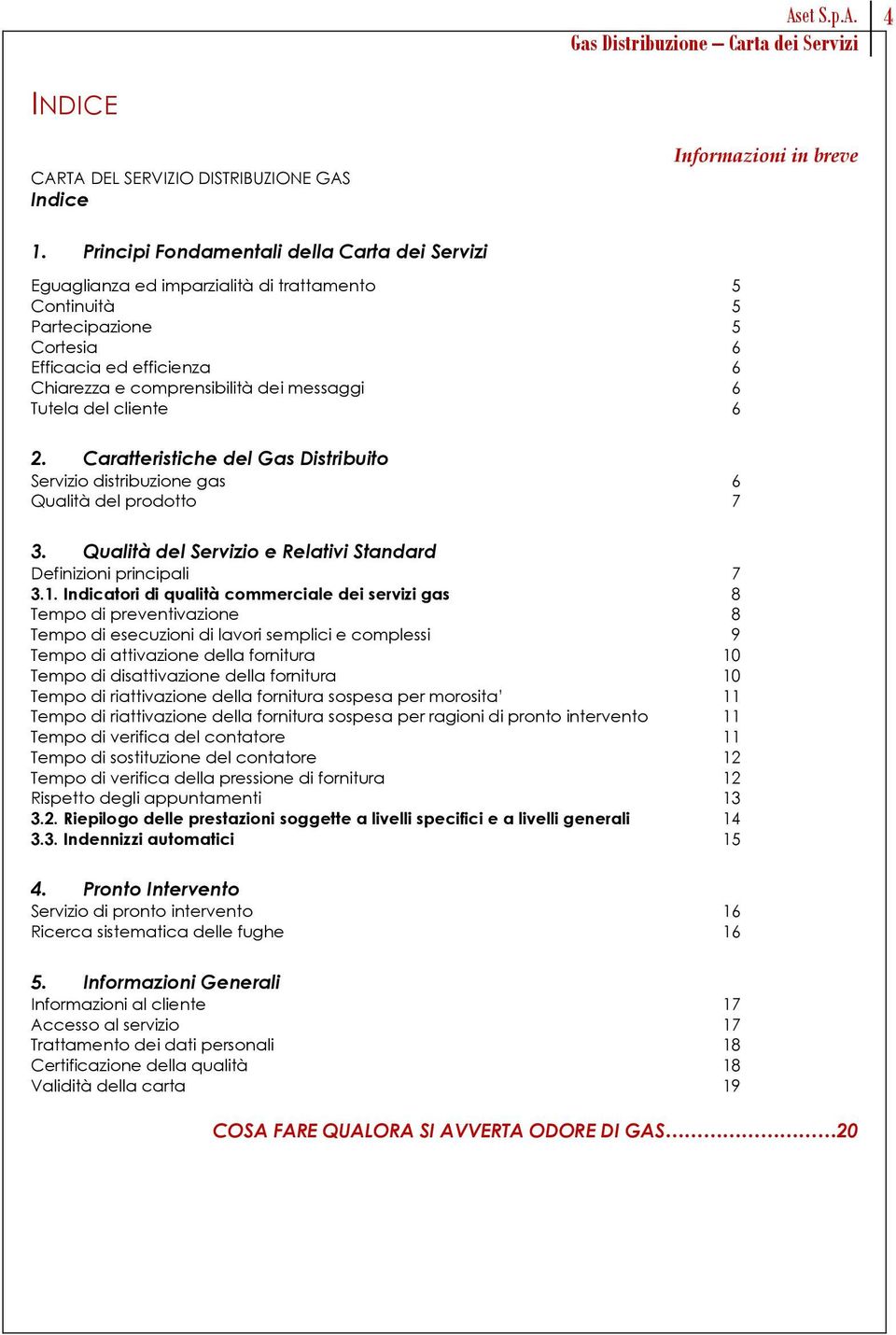 6 Tutela del cliente 6 2. Caratteristiche del Gas Distribuito Servizio distribuzione gas 6 Qualità del prodotto 7 3. Qualità del Servizio e Relativi Standard Definizioni principali 7 3.1.