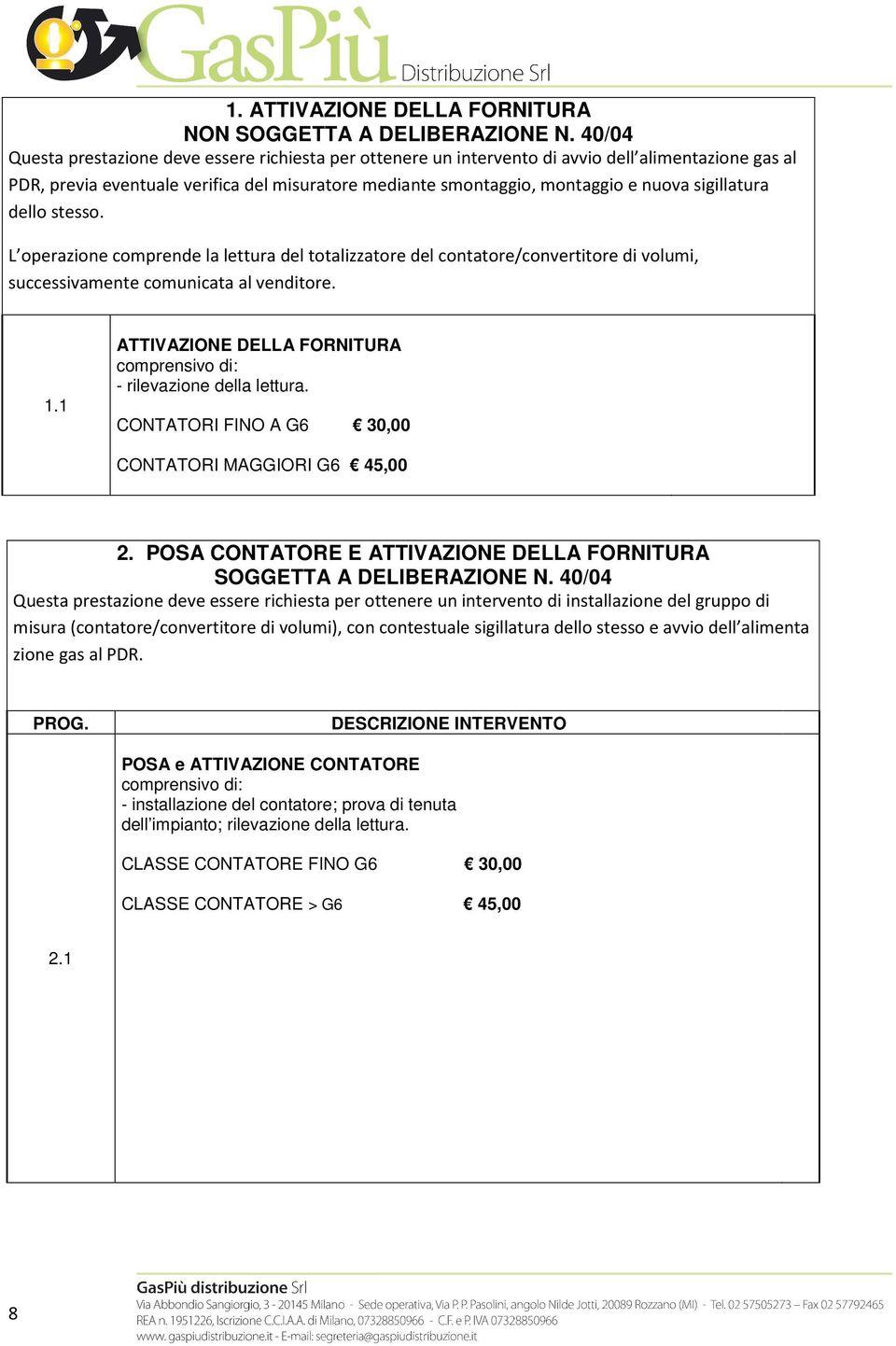 sigillatura dello stesso. L operazione comprende la lettura del totalizzatore del contatore/convertitore di volumi, successivamente comunicata al venditore. 1.