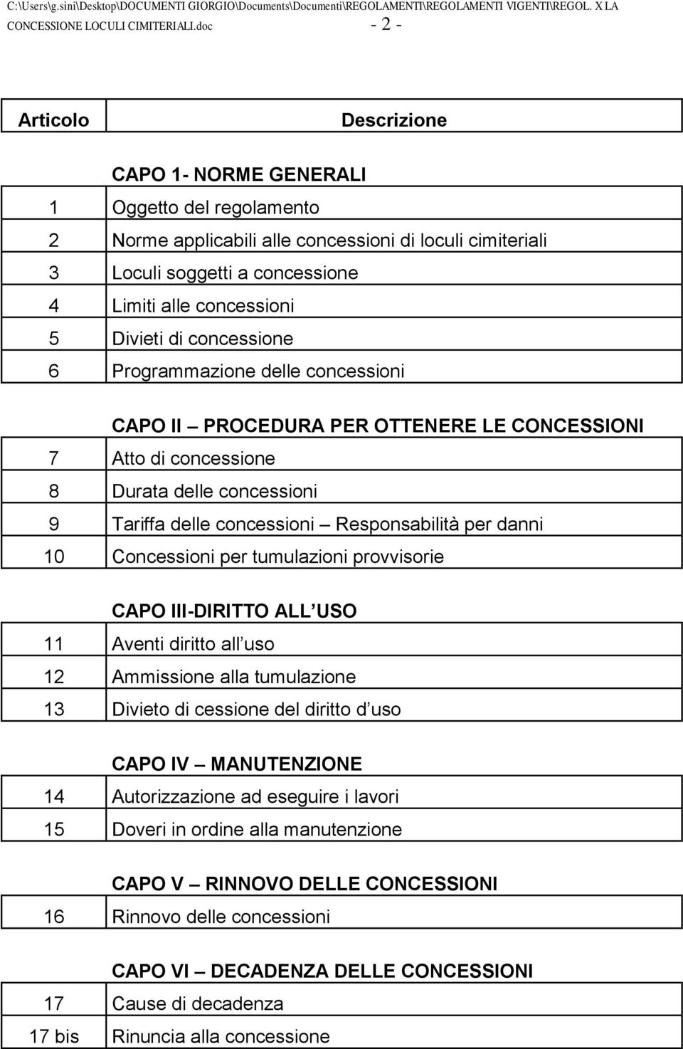 Divieti di concessione 6 Programmazione delle concessioni CAPO II PROCEDURA PER OTTENERE LE CONCESSIONI 7 Atto di concessione 8 Durata delle concessioni 9 Tariffa delle concessioni Responsabilità per