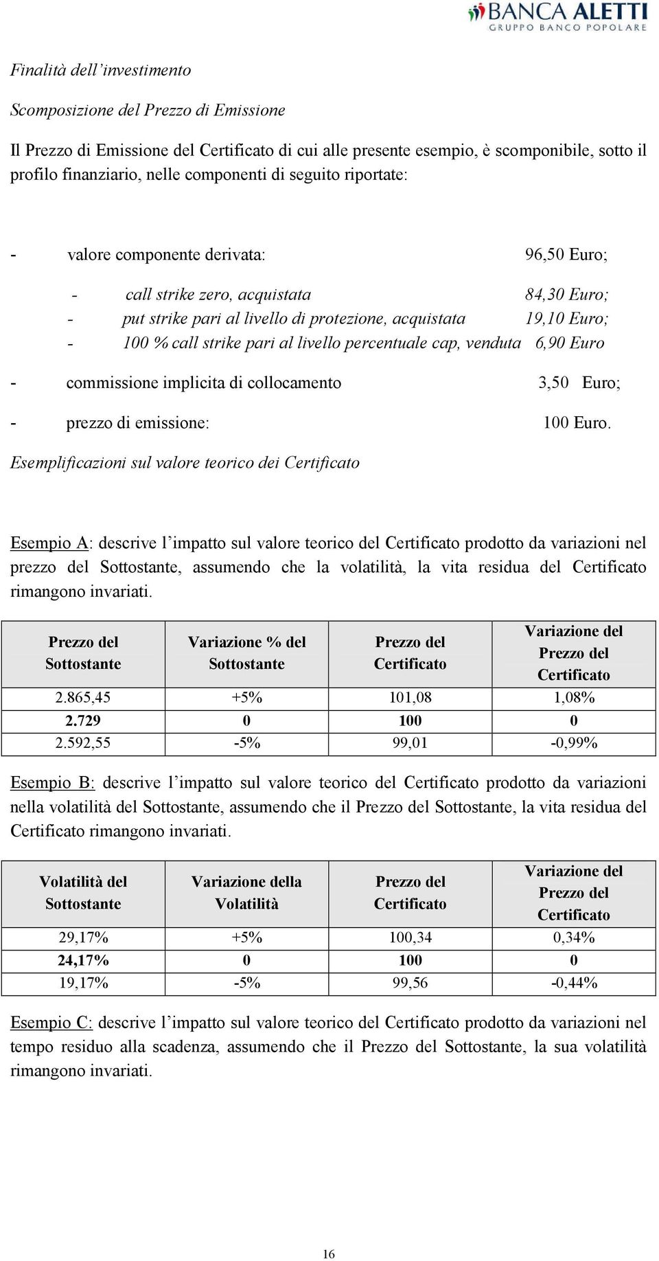 livello percentuale cap, venduta 6,90 Euro - commissione implicita di collocamento 3,50 Euro; - prezzo di emissione: 100 Euro.