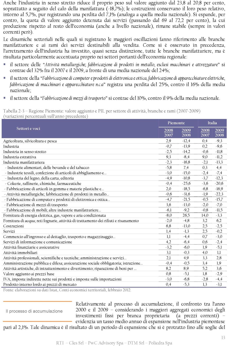 Si espande, per contro, la quota di valore aggiunto detenuta dai servizi (passando dal 69 al 72,2 per cento), la cui produzione rispetto al resto dell economia (anche a livello nazionale), rimane