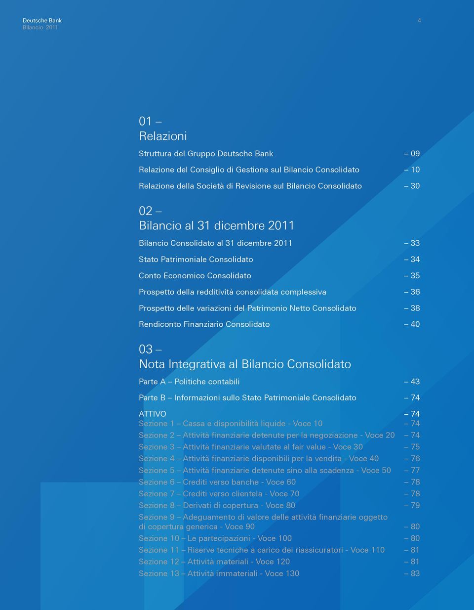 variazioni del Patrimonio Netto Consolidato 38 Rendiconto Finanziario Consolidato 40 03 Nota Integrativa al Bilancio Consolidato Parte A Politiche contabili 43 Parte B Informazioni sullo Stato