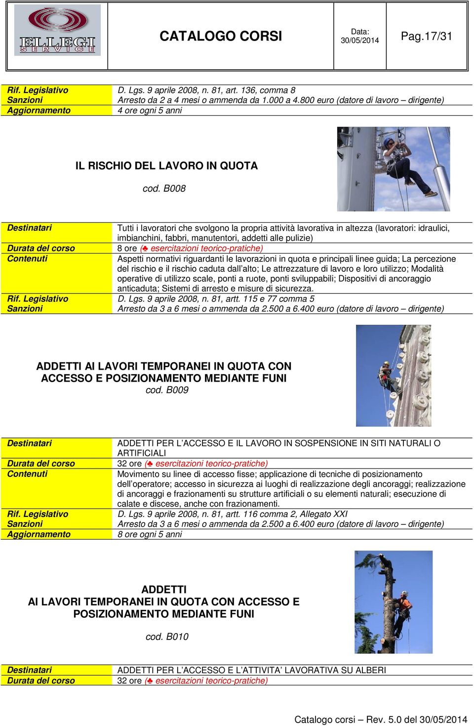 Aspetti normativi riguardanti le lavorazioni in quota e principali linee guida; La percezione del rischio e il rischio caduta dall alto; Le attrezzature di lavoro e loro utilizzo; Modalità operative