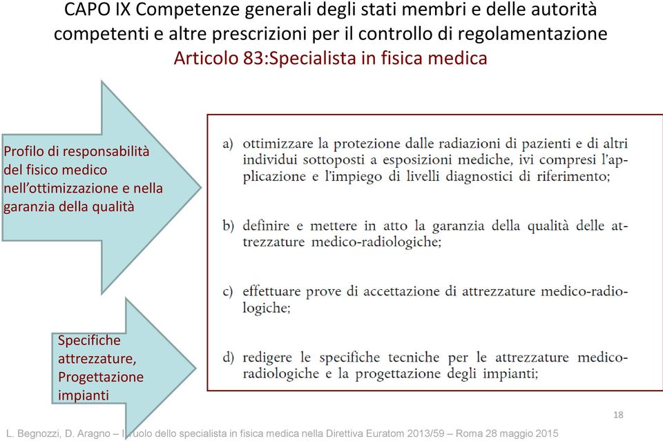 medico nell ottimizzazione e nella garanzia della qualità Specifiche attrezzature, Progettazione impianti L.